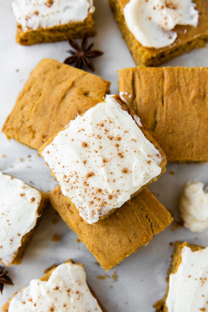 Pumpkin Bars with cream cheese frosting. 