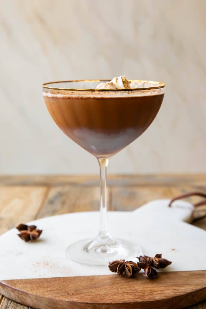 Pumpkin Spice Espresso Martini in a martini glass.