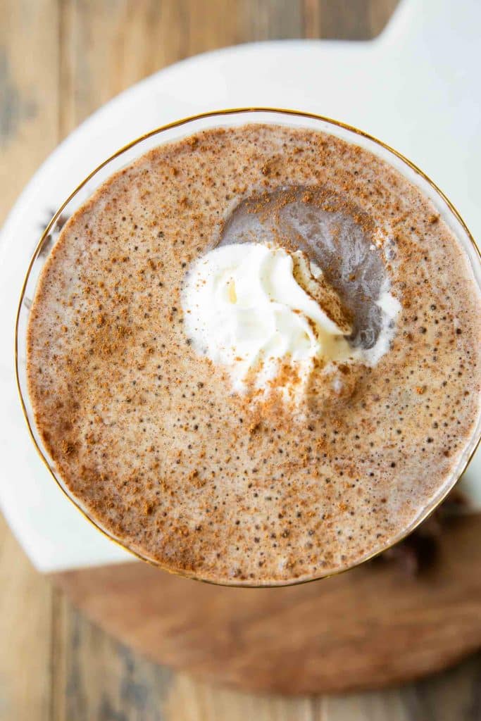 Top view of Pumpkin Spice Espresso Martini in a martini glass
