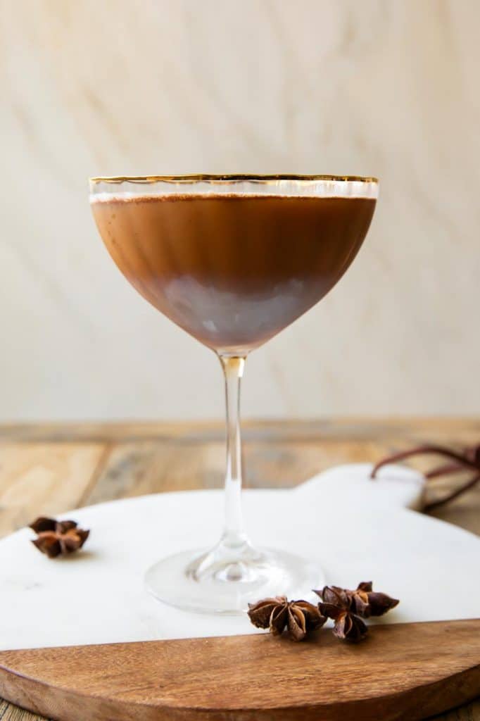 Pumpkin Spice Espresso martini in a glass.