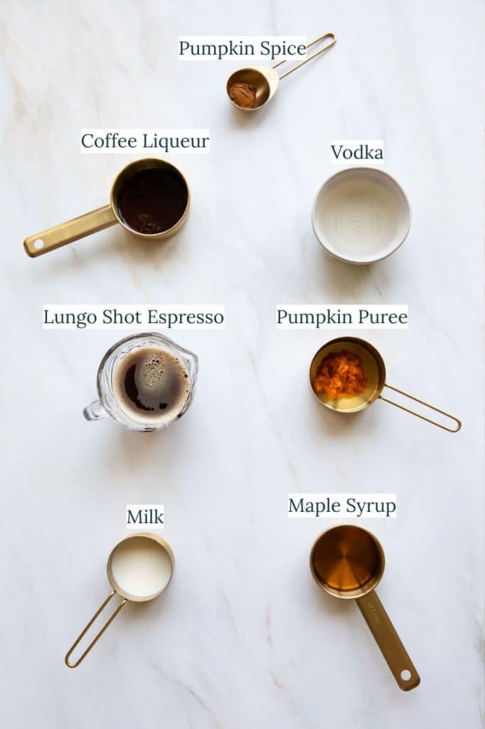 Pumpkin Spice Espresso Martini ingredients.