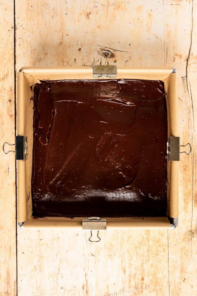 Dark Chocolate Fudge in a baking pan.