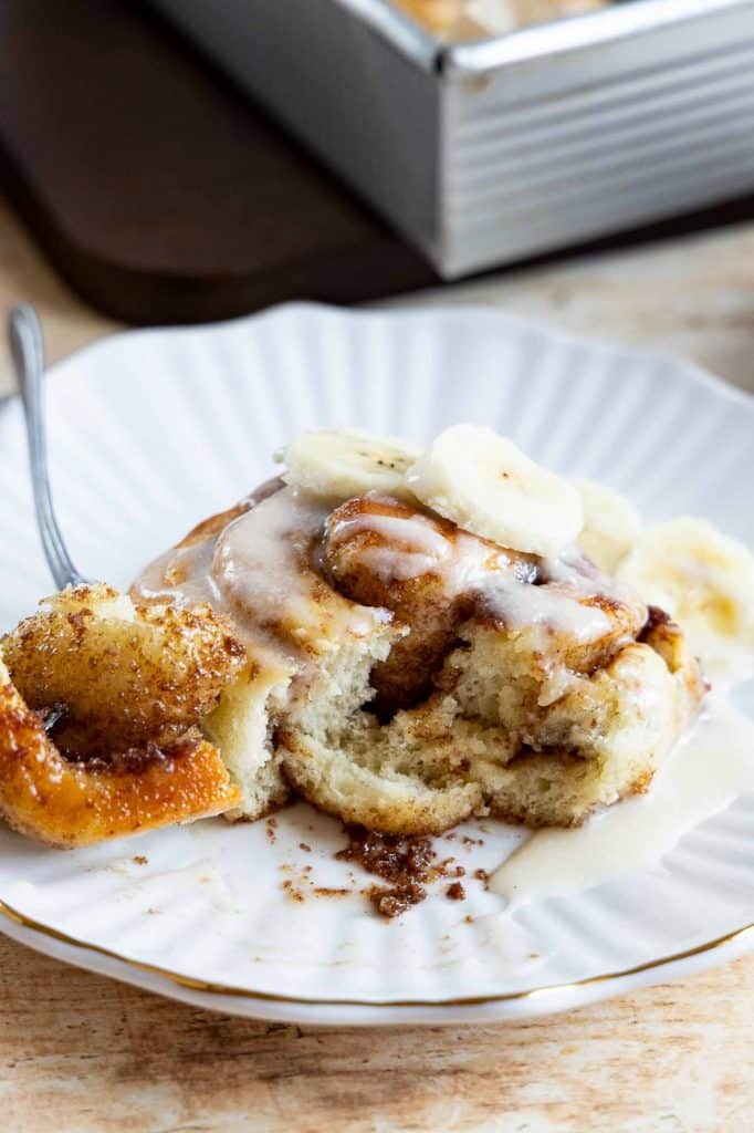 Banana Bread Cinnamon Roll on a plate.