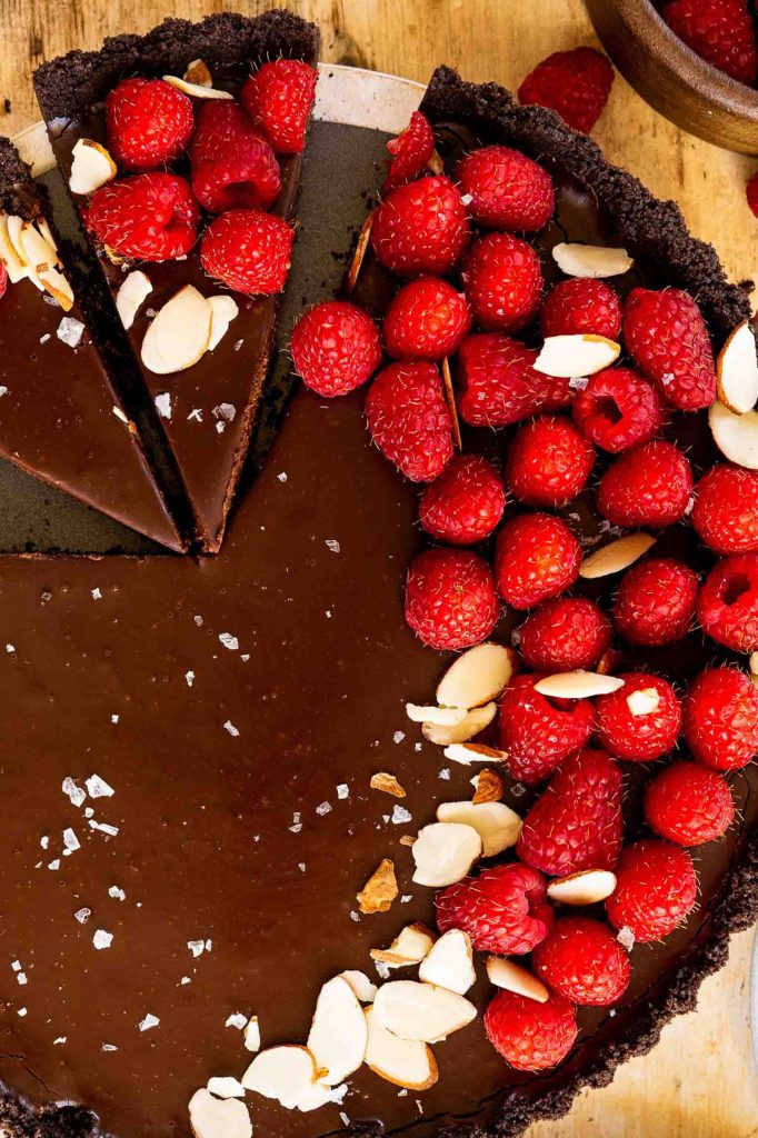 Close up image of chocolate tart.