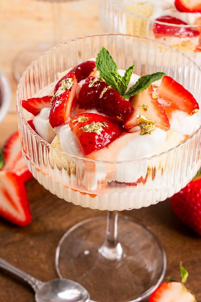 Strawberries and Cream dessert in a dessert cup.