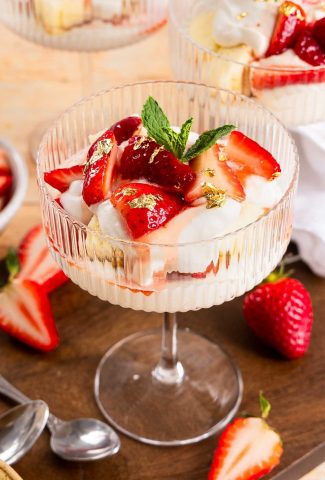 Strawberries and Cream dessert in a dessert cup.