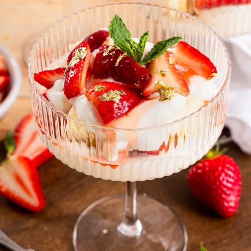 Strawberries and Cream dessert in a dessert cup.