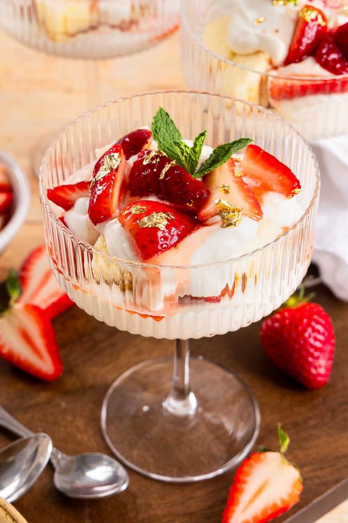 Strawberries and Cream dessert in a dessert cup.