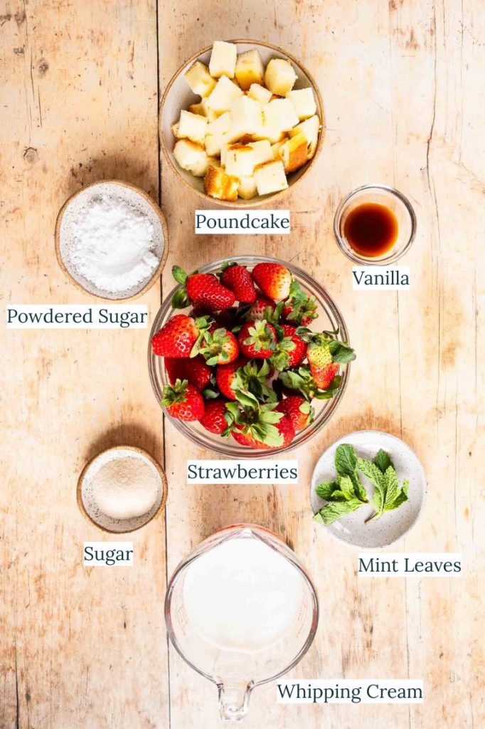 Strawberries and Cream dessert ingredients.