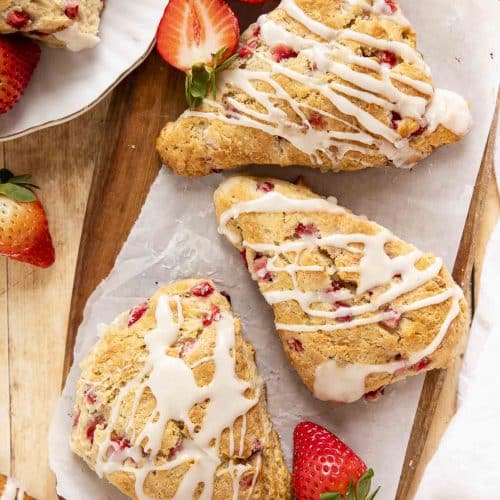 Strawberry Scones on a cutting board.