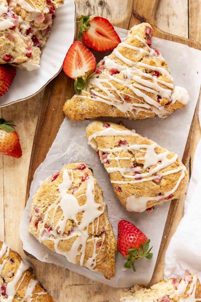 Strawberry Scones on a cutting board.