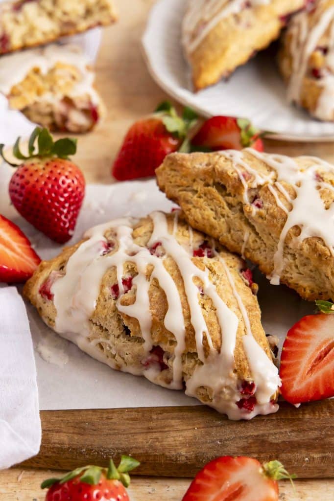 Strawberry Scones on parchment paper.