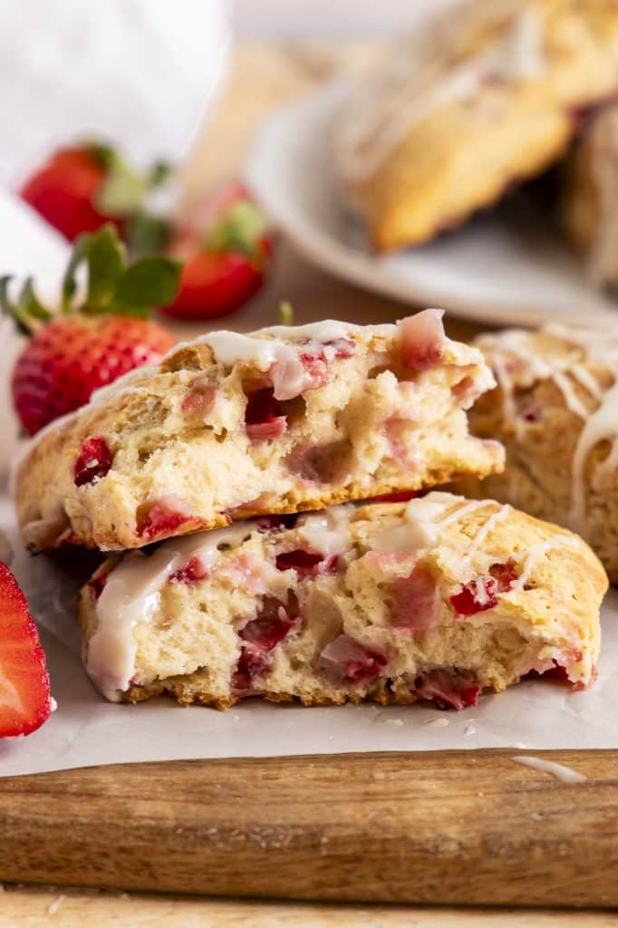 Strawberry Scones on parchment paper.