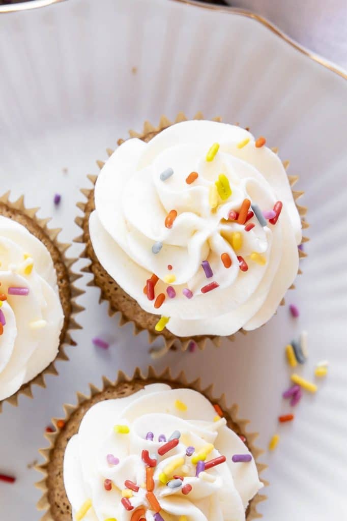 Swiss buttercream on top of cupcakes.