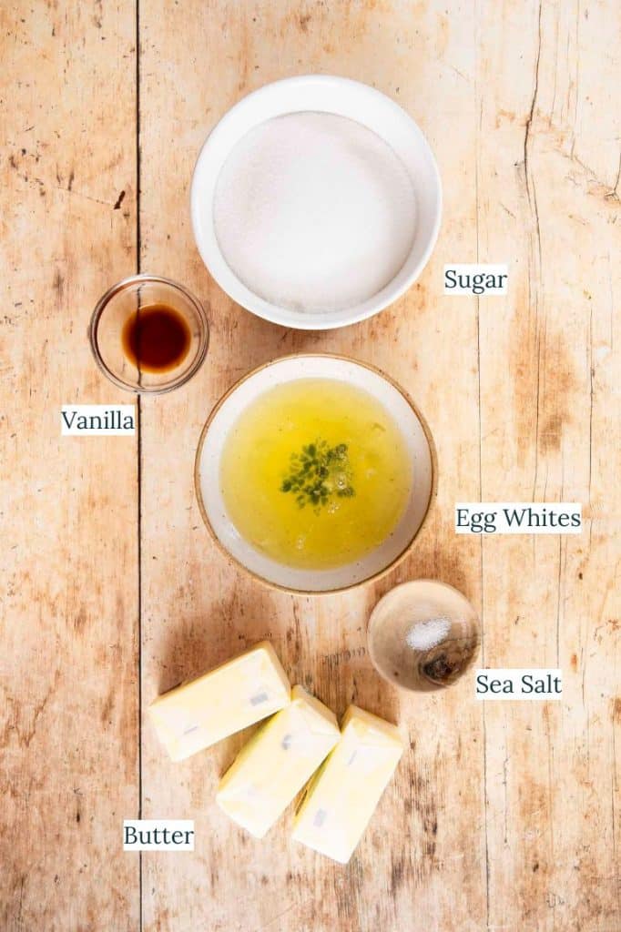 Swiss Buttercream ingredients.