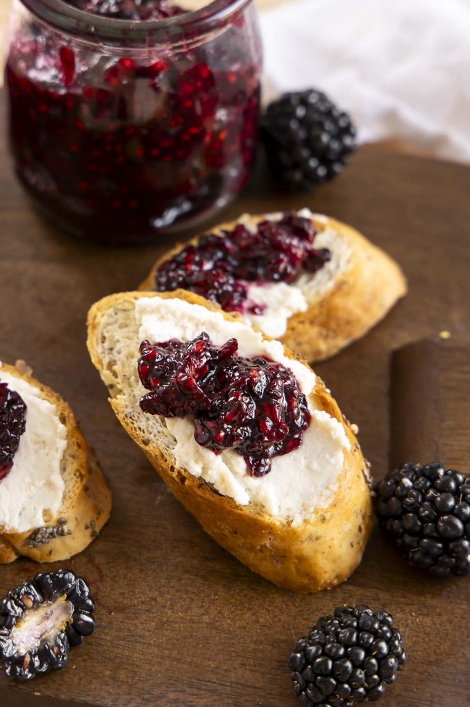 Blackberry compote on bread.