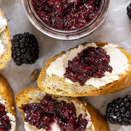 Blackberry compote on bread.