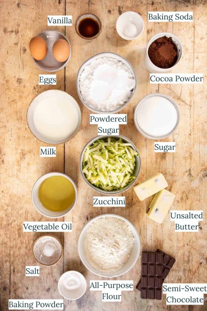 Chocolate Zucchini cake ingredients.
