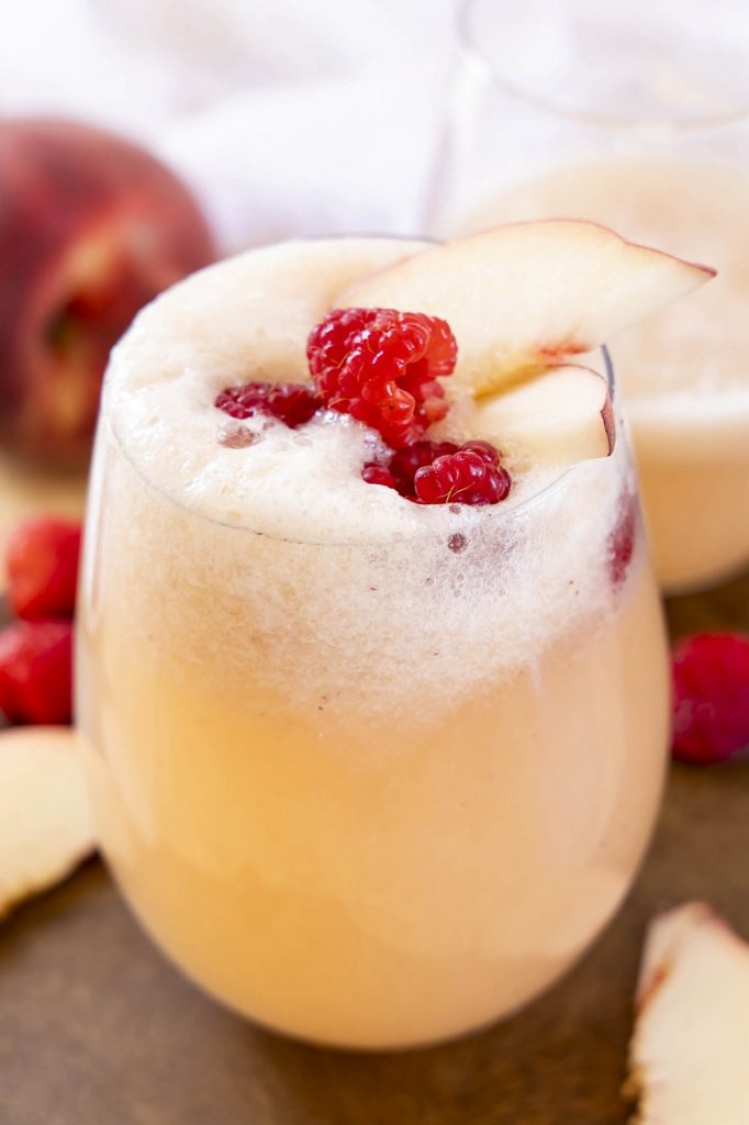 Peach Bellini in a glass.