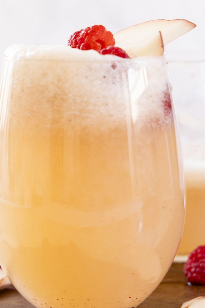 Peach Bellini in a glass.