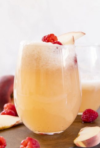 Peach Bellini in a glass.