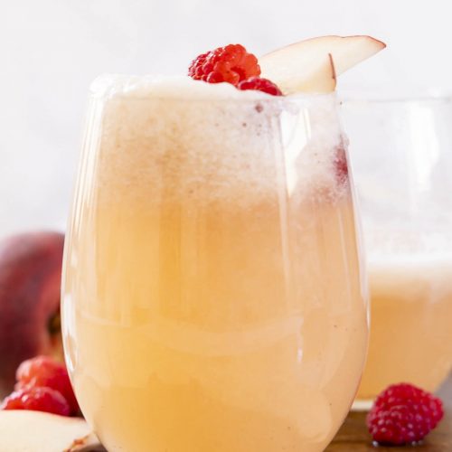 Peach Bellini in a glass.