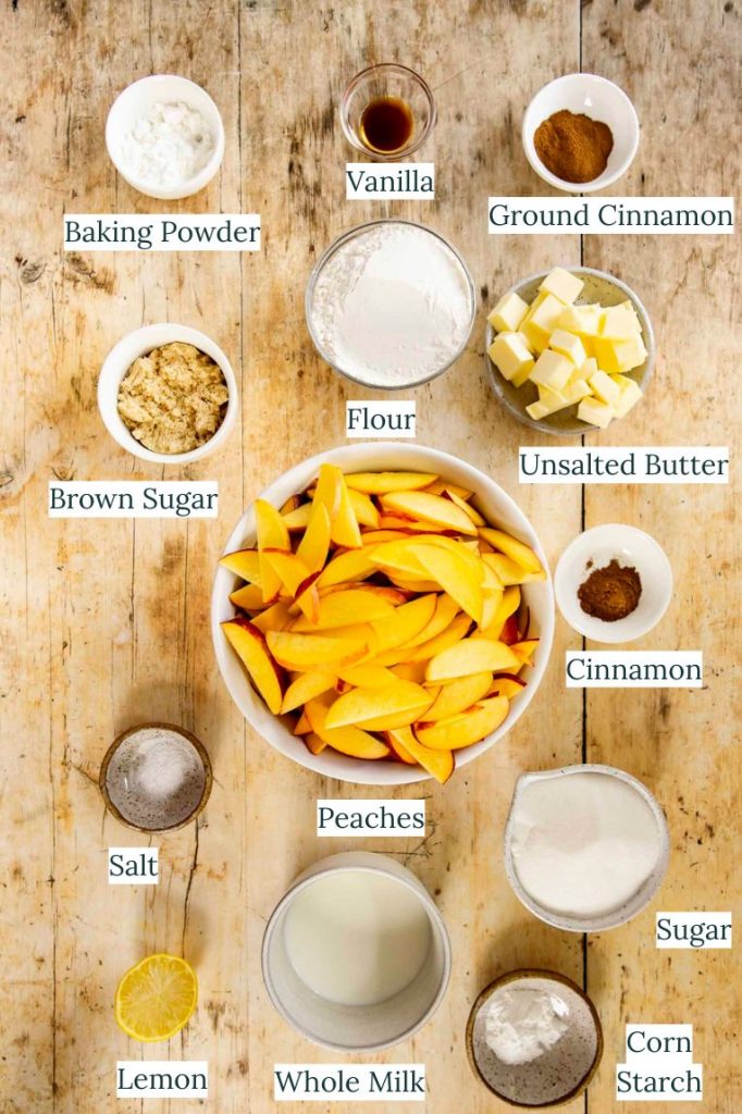 Peach cobbler ingredients.