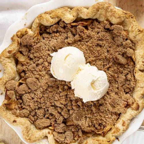 Dutch apple pie in a pie pan.