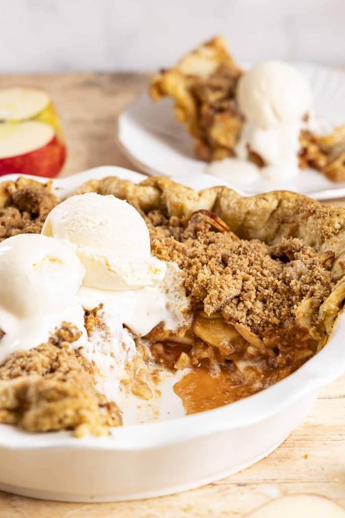 Dutch apple pie with ice cream.