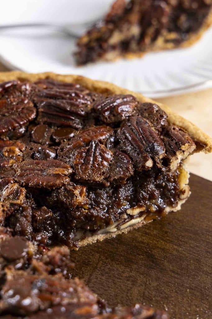 Three fourths of a Chocolate pecan pie.